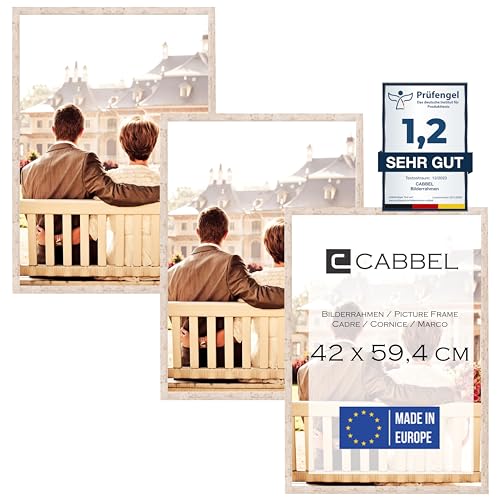 CABBEL Dreierpack (3 Stk.) Bilderrahmen 42x59,4 cm MDF Holz-Rahmen in Birke | mit bruchsicherem Plexi-Glas/Modern, zum Aufhängen, ideal für Fotos/Bilder/Collage von CABBEL