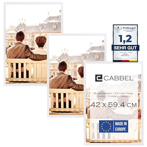 CABBEL Dreierpack (3 Stk.) Bilderrahmen 42x59,4 cm MDF Holz-Rahmen in Weiß | mit bruchsicherem Plexi-Glas/Modern, zum Aufhängen, ideal für Fotos/Bilder/Collage von CABBEL