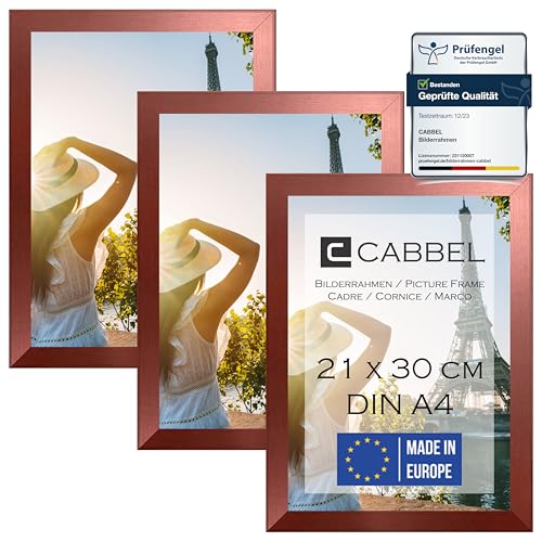 CABBEL Dreierpack (3 Stk.) Bilderrahmen DIN A4 21x30 MDF Holz-Rahmen in Rose Gold | mit bruchsicherem Plexi-Glas/Modern von CABBEL