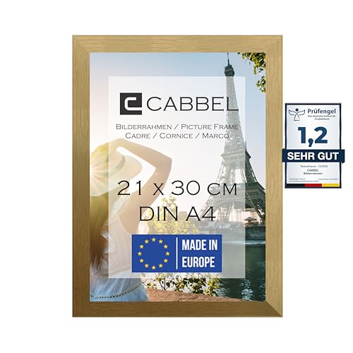 CABBEL Einzelpack (1 STK.) Bilderrahmen DIN A4 21x30 MDF Holz-Rahmen in Gold | zum Aufhängen & Aufstellen | mit bruchsicherem Plexi-Glas/Modern | ideal für Fotos/Bilder/Collage von CABBEL