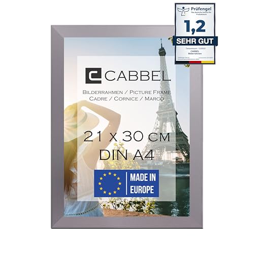 CABBEL Einzelpack (1 STK.) Bilderrahmen DIN A4 21x30 MDF Holz-Rahmen in Silber | zum Aufhängen & Aufstellen | mit bruchsicherem Plexi-Glas/Modern | ideal für Fotos/Bilder/Collage von CABBEL