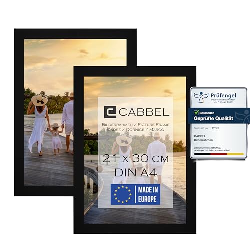 CABBEL Zweierpack (2 STK.) Bilderrahmen DIN A4 21x30 MDF Holz-Rahmen in Schwarz | mit bruchsicherem Plexi-Glas/Modern von CABBEL