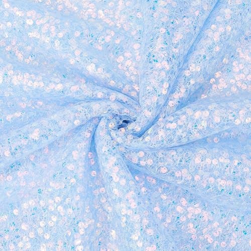 CABODYALS 1.83 m Blauer Paillettenstoff Meterware Glitzernder Stretch Netzstoff Stickerei Pailletten Flacher Pailletten Tüllstoff Zum Nähen Herstellen von Hochzeitskostümen Meerjungfrauenkleidern Bast von CABODYALS