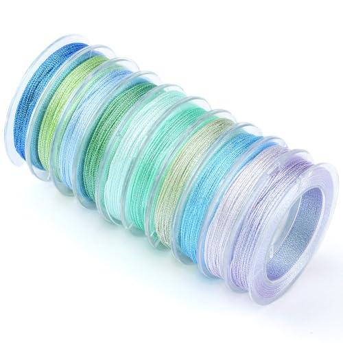 CABODYALS 10 Rolle 240 Yards 0.3mm 3 Fädig Blau Glitzer Stickgarn 0.3mm Bunt Schimmernd Weihnachtlich Metallisch Polyester Lametta Schnur Seil In Großpackung Zum Nähen Basteln Perlenarbeiten Halsket von CABODYALS