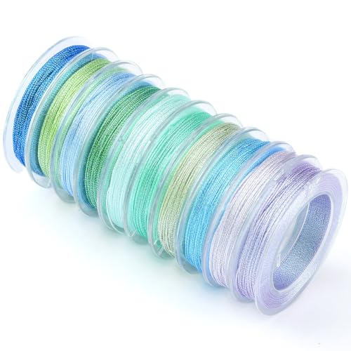 CABODYALS 10 Rolle 240 Yards 0.3mm 3 Lagig Rosa Metallic Faden Schimmernder Weihnachtlicher Bunter Glitzer Stickgarn Satz Polyester Lametta Kordel Seil In Großpackung Zum Nähen Basteln Armbänder Perl von CABODYALS