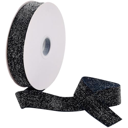 CABODYALS 10 Yards 1 Zoll Dunkelblaues Glitzerband Mitternachtsblaues Samtband Einseitiges Metallisches Polyester Weiche Stoffbänder Bündelrollen Mit Spule Zum Basteln Geschenkverpackung Handarbeit DI von CABODYALS