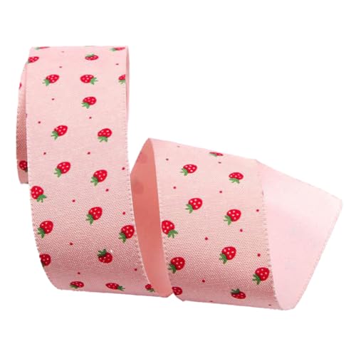 CABODYALS 10 Yards 1 Zoll Ripsband Mit Obstdruckmotiv Einseitig Süßes Rosa Sommer Erdbeer Stoffband Mit Draht Zum Nähen Basteln Geschenkverpackung DIY Weihnachtsverzierung von CABODYALS