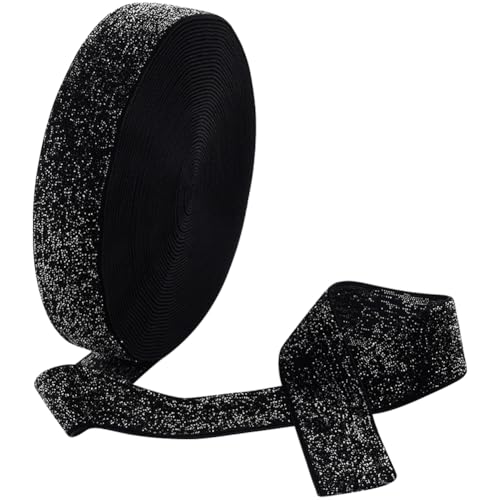 CABODYALS 10 Yards 1 Zoll Schwarzes Samtband Metallisch Schimmernd Einseitig Silbernes Glitzerband Polyester Weicher Stoff Nähbänder Bündel Zum Basteln Geschenkverpackungen Geburtstag Halloween DIY von CABODYALS