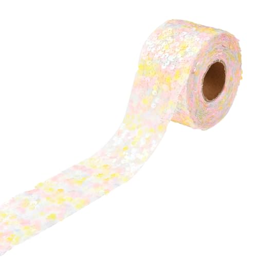 CABODYALS 10 Yards 2.36 Zoll Rosa Pailletten Spitzenband Glitzerbesatz Funkelnde Metallische Pailletten Perlenbesatzband Zum Nähen Herstellen von Geschenkverpackungen DIY Christbaumdekoration von CABODYALS