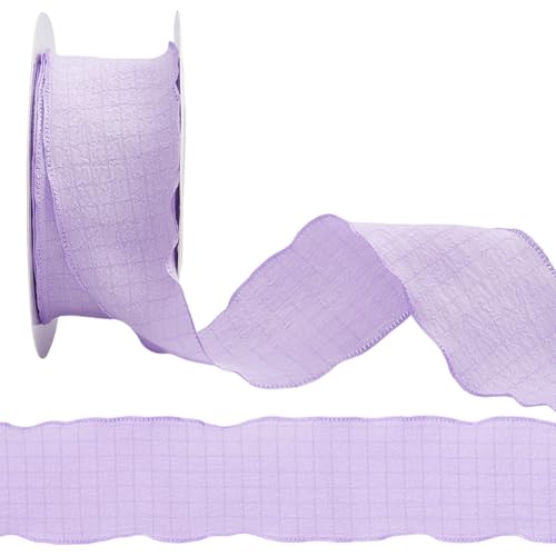 CABODYALS 10 Yards 5/8 Zoll Lila Doppelrüschenbandbesatz Chiffon Mit Rüschenrand Polyesterseide Ripsband Stoffbänder Mit Spule Zum Verpacken von Geschenken Hochzeitseinladungen Blumensträuße Weihnacht von CABODYALS