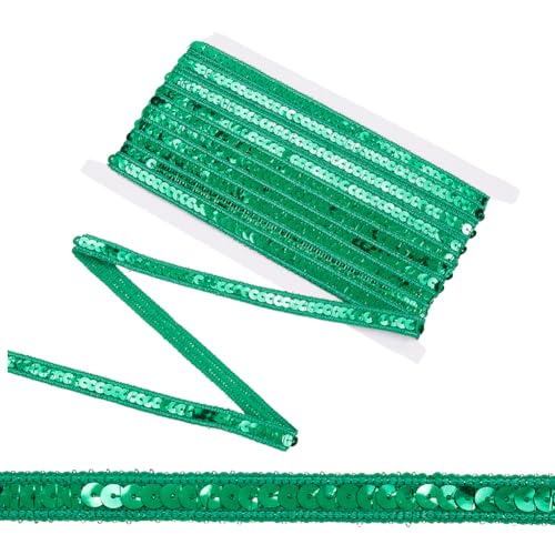 CABODYALS 10 m Grüne Paillettenbänder Einreihig Geflochtene Borte Flache Runde Paillettenrolle Elastische Glitzerstreifen Aus Polyester Zum Verpacken von Geschenken Kostümen Festivaldekorationen Heimw von CABODYALS