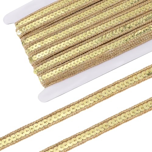 CABODYALS 10.94 Yards Goldene Paillettenstreifen Einreihige Geflochtene Borte Glitzernde Flache Paillettenrolle Glänzende Einseitige Metallic Bänder Für Party Kostüm Dekoration Geschenkverpackung Heim von CABODYALS