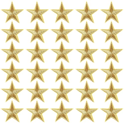 CABODYALS 100 Stück 3cm Große Goldene 5 Sterne Stickerei Flicken Kleines Pentagramm Zum Aufbügeln Mini Aufnäher Reparatur Applikation Großpackung Zum Basteln Kleidung Jacken Hüte Weihnachtsverzierunge von CABODYALS