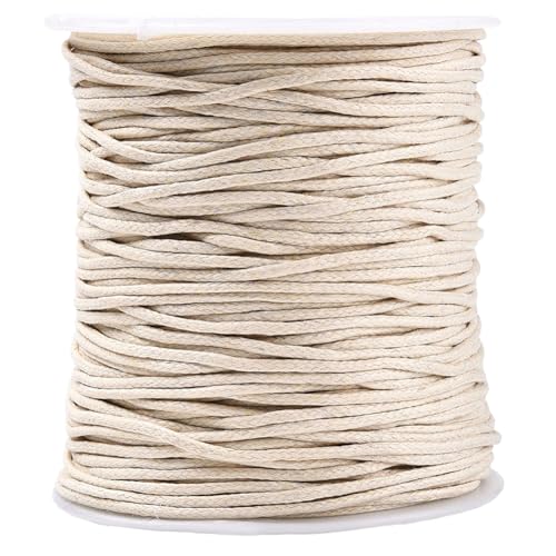 CABODYALS 100 Yards 1.5MM Weiße Gewachste Baumwollschnur Beige Glatt Weich Rund Faden Creme Wachs Armband Schnur Kordeln Bulk Mit Spule Für Schmuckherstellung Handwerk Nähen Nähen Makramee Halskette D von CABODYALS