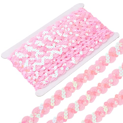 CABODYALS 11 m Rosa Gewellte Paillettenbesatzstreifen Glitzerndes Polyester Paillettenband Flache Runde Glitzerbänder Rolle Zum Nähen Verzieren von Kleidung Verpacken von Zubehör Heimwerkerbedarf von CABODYALS