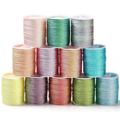 CABODYALS 12 Farbe 0.5mm Polyesterfaden Set Kumihimo Kordeln Nylon Perlen 6 Lagig Chinesisches Knüpfen Makramee Windspiel Saiten Für Die Schmuckherstellung Fäden Nähen Nähen DIY Armband Halskettenzube von CABODYALS