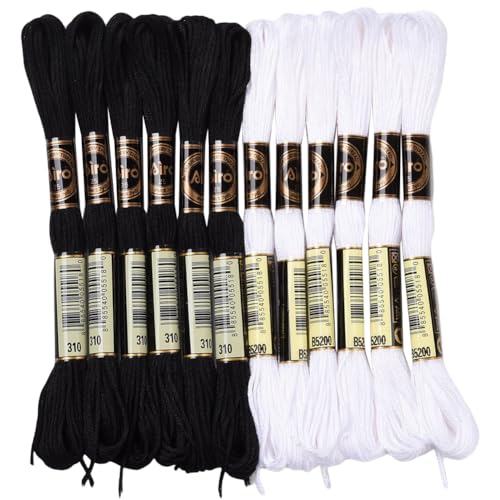 CABODYALS 12 Strang 96 m Schwarz Weißes Stickgarn 6 Fädig Kreuzstichgarn Bunte Freundschaftsarmbänder Fäden Zur Schmuckherstellung Armband Stricken Maschenarbeiten Bastelbedarf von CABODYALS