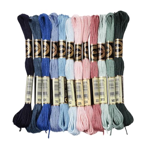 CABODYALS 12 Strang 96m Dunkelblau Grün Schwarz Stickgarn 6 Fädig Buntes Kreuzstich Freundschaftsarmband Baumwolle Schnur Bunter Stickerei Garnfäden für Armband Stricken Nähen Bastelbedarf Handwerk von CABODYALS