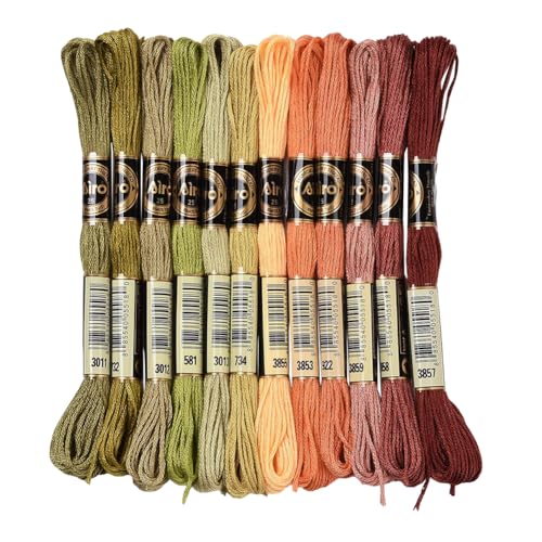 CABODYALS 12 Strang 96m Grün Orange Stickgarn Buntes Garn 6 Stränge Anchor Freundschaftsarmband Schnur Kreuzstichgarn Regenbogenfarbe Stickerei Farben für Schmuckherstellung Armband Nähen Bastelbedarf von CABODYALS