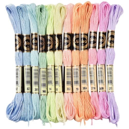 CABODYALS 12 Strang 96 m Anchor Stickgarn Blau Gelb Rosa Stopfgarn Kreuzstichgarn Buntes Embroidery Bunter Freundschaftsarmband Schnurgarn Farben zum Herstellen von Armbändern Armbandstricken Nähen von CABODYALS