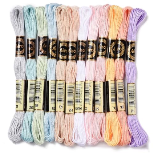 CABODYALS 12 Strang 96m Macaron Bunter Stickfaden 6 Stränge Polyester Handarbeitfaden Schnittfaden Lang Freundschaftsarmband Kreuzstichfäden Garn Zur Schmuckherstellung Armband Nähen Heimwerkerbedarf von CABODYALS