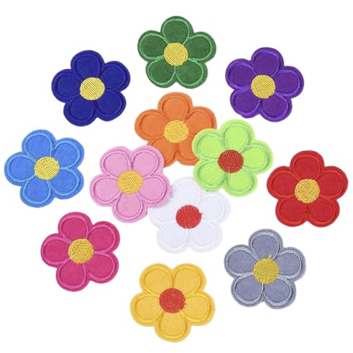 CABODYALS 120 Stück 12 Farben Bunte Blumen Aufnäher Zum Aufbügeln Süße Blumen Stickerei Aufnäher Cartoon Muster Zum Aufnähen Reparatur Applikationen Großpackung Zum Nähen Herstellen von Kleidung Kleid von CABODYALS