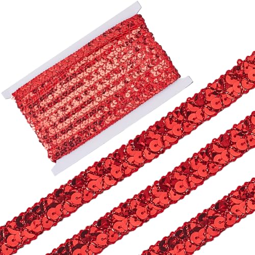 CABODYALS 13 m 15mm Rote Perlenbesatz Elastisches Metallic Band Paillettenspitze Glitzernd Flach Glitzernd Paillettenband Mit Dehnbarem Rand Zum Nähen Basteln Geschenkverpackung Weihnachts Und Hochz von CABODYALS