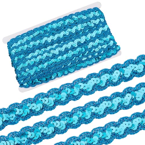 CABODYALS 13 m Blaue Paillettenbesatz Mit Wellenmuster Polyester Spitzenband Pailletten Perlenstreifen Stoff Flache Glitzer Stretchbänder Zum Nähen Herstellen von Weihnachtsdekor Accessoires Heimwerke von CABODYALS