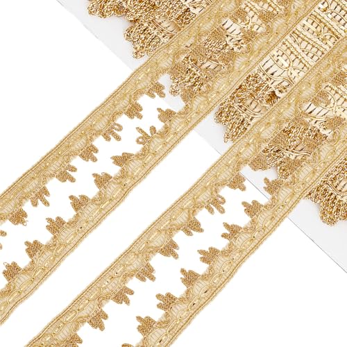 CABODYALS 16.46m 25mm Spitzenbesatz Gold Glitzernd Fransenborte Geflochtenes Spitzen Vintage Spitzenborte Blumenmuster Braid Dekoband Spitzenband Für Hochzeit Schmuckherstellung Nähen Kostümbasteln von CABODYALS