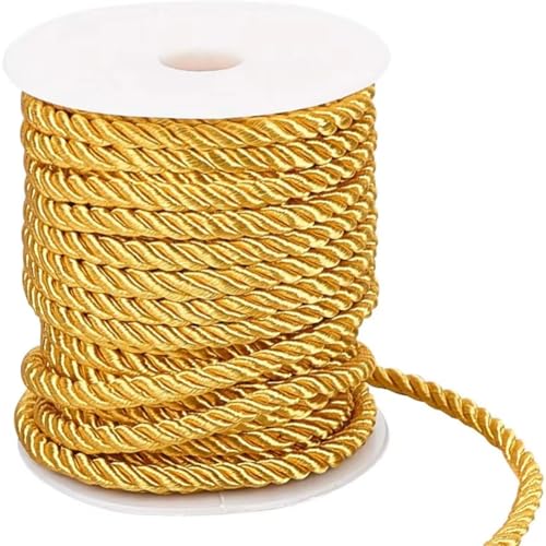 CABODYALS 17.3 m 5mm Goldene Geflochtene Dekorative Kordel Abschluss Ehrenkordel 3 Lagige Nylon Seidenbesatz Weihnachtsfaden Satinkordel Für Handfasting Basteln Polsterung Vorhang Abschlussfeier Heim von CABODYALS