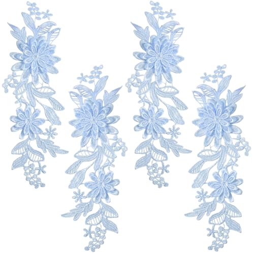 CABODYALS 2 Paar Blaue 3D Blumenapplikationen Applikationen Stickerei Wasserlösliches Bestickt Spitze Florale Spitze Patches Zum Aufnähen Basteln Abendkleider Hochzeits Kopfbedeckung Kleidung Handwerk von CABODYALS