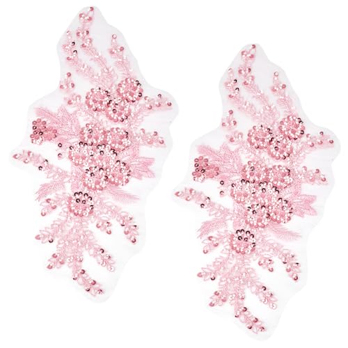 CABODYALS 2 Stück 3D Stickerei Applikation Mit Blumenmotiv Polyester Pailletten Blumen Applikationen Rosa Perlenspitze Bestickt Zum Aufnähen Auf Tüll Flicken Zum Nähen Basteln Kleidung Hochzeit Brautk von CABODYALS