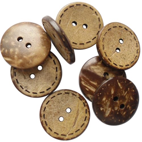 CABODYALS 20 MM 100 Stück 2 Löcher Kokosknöpfe Kleine Braunee Naturholzknöpfe Mini Knöpfe Aus Runder Kokosnuss Klassische Muschelknöpfe Aus Holz Zum Nähen Basteln Scrapbooking Kleidung DIY Kartenzubeh von CABODYALS