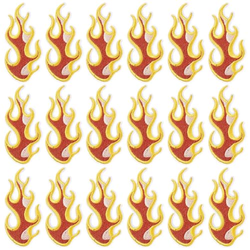 CABODYALS 20 Stück Flammen Aufnäher Feuer Patches Zum Aufbügeln Orange Rot Stickerei Mini Rockabilly Flammenflecken Reparatur Abzeichen Applikationen Zum Nähen Herstellen von Kleidung Jeans Hemden von CABODYALS