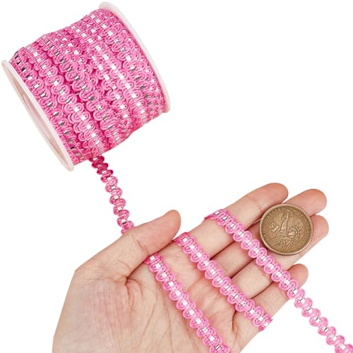 CABODYALS 25 m 8mm Rosa Silberfarbene Geflochtene Wellenborte Zackenband Massenware Gimp RIC Rac Metallisch Geflochtene Zickzack Spitzenborte Zum Nähen Herstellen von Geschenkverpackungen DIY Weihnac von CABODYALS