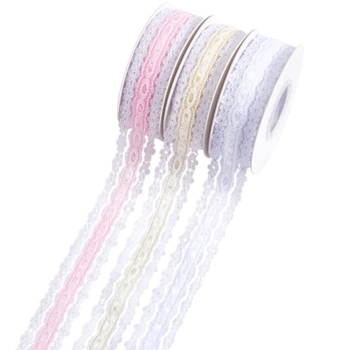 CABODYALS 3 Rolle 3 Farben 27.43 m Spitzenband Mit Blumenrand Bestickte Blumenborte Farbenfrohe Polyester Stickerei Stoffapplikation Besatz In Großpackung Zum Nähen Basteln Hochzeitskleid Heimdekorati von CABODYALS