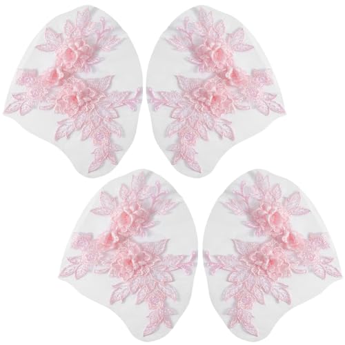 CABODYALS 4 Stück Rosa 3D Blumen Applikation Spitzen Blumenstickerei Spitzenapplikation Gestickte Vintage Bestickt Stickerei Patches Zum Aufnähen Nähen von Kleidern Geburtstagen Hochzeiten Hochzeit von CABODYALS