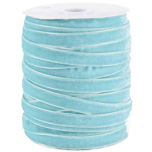 CABODYALS 50 Yards 3/8 Zoll Cyan Dünnes Samtband Einseitig Weicher Samtstoff Großrollen Schmal Vintage Bänder Mit Spule Zum Herstellen von Schleifen Kleidung Dekor Party Geburtstag Kuchen Geschenkverp von CABODYALS