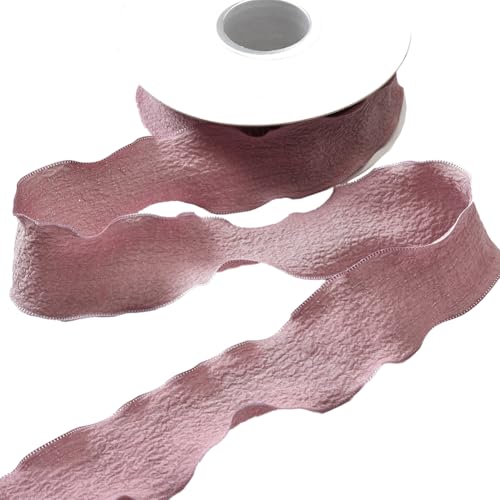 CABODYALS 50 Yards 5 Zoll Rosy Rüschenrand Bandbesatz Polyester Doppel Chiffon Rüschenrand Seidenbesatz Ripsband Mit Spule Für Geschenkverpackungen Hochzeitseinladungen Blumensträuße Weihnachtsdekorat von CABODYALS