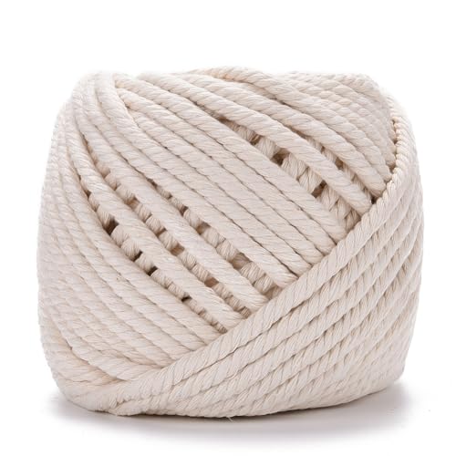 CABODYALS 50 m 6mm Weiße Makramee Kordel Baumwollschnur Geflochtenes Seil Beige 3 Strängig Gestrickte Kordeln Zum Aufhängen An Der Wand Zur Schmuckherstellung Halsketten Armbänder Perlenstickerei STR von CABODYALS