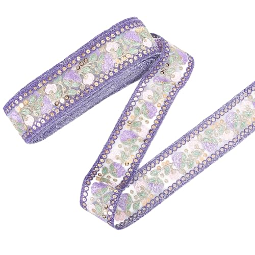 CABODYALS 9.14 m Violettes Besticktes Jacquardband Im Ethno Stil Vintage Pailletten Blumenmuster Stickerei Durchsichtige Brautgirlande Gewebte Besatzbänder Zum Nähen Herstellen von Basteln Kleidung He von CABODYALS