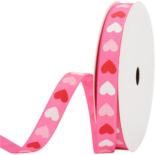 CABODYALS 91.4 m 9.5mm Mit Herz Print Pink Bedrucktes Band Polyester Ripsband Valentinstagsbänder Verdrahtet Großpackung Mit Spule Zum Nähen Basteln Hochzeitssträuße Kränze Dekorationszubehör von CABODYALS