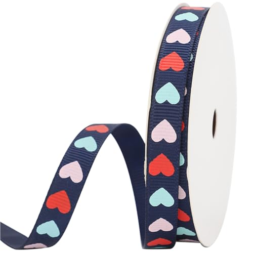 CABODYALS 91.4 m 9.5mm Valentinstagsband Mit Draht Blaues Herz Druckband Polyester Ripsband Liebesbänder Draht Großpackung Mit Spule Zum Nähen Basteln Valentinstagskranz Geschenkverpackung Heimwerker von CABODYALS