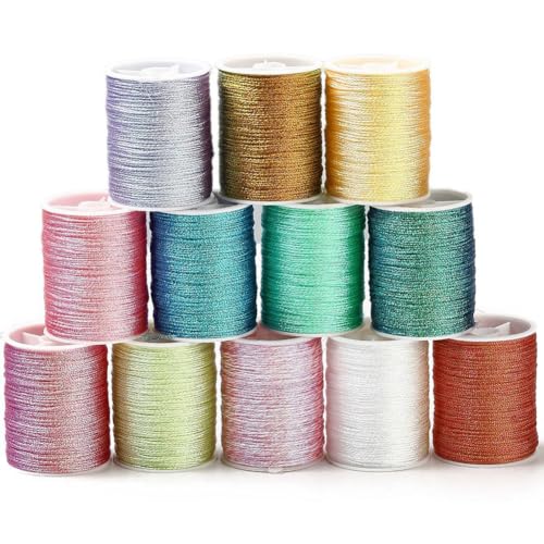 CABODYALS Ca. 262 Yards 0.5MM 12 Farben 6 Lagig Mehrfarbige Metallic Kordel Gold Silber Schimmerfaden Polyester Lametta Glitzerschnur Großrollen Zum Nähen Basteln Weihnachtsarmbänder DIY Zubehör von CABODYALS