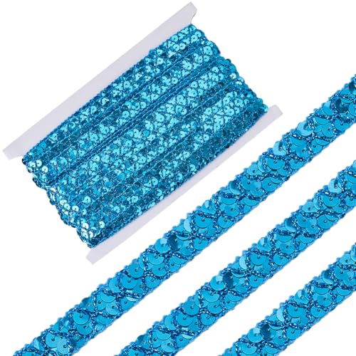 CABODYALS Blaues Elastisches Paillettenband 13m 15mm Paillettenbesatz Glitzerborte Paillettenborte Weihnachtsband Dekoband Geschenkbändchen Spitzenband Zum Nähen Basteln Geschenkverpackung Dekoration von CABODYALS