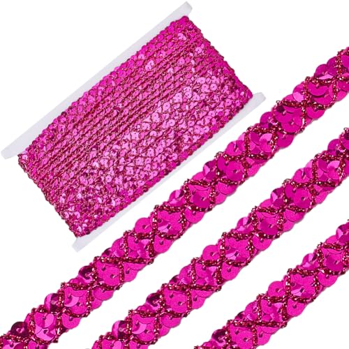 CABODYALS Elastisches Paillettenband 13 m 15mm Rosarot Mit Drahtbesatz Glitzerbesatz Flache Perlen Glitzernde Pailletten Glitzerrand Spitzenband Mit Stretchrand Zum Nähen Basteln Geschenkverpackung D von CABODYALS