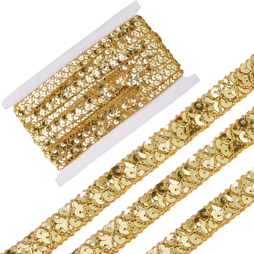 CABODYALS 13m 15mm Goldene Paillettenbesatz Elastischer Paillettenborte Spitzenbesatz Glitzerborte Paillettenband Pailletten Bänder Perlenbesatz Glitzernd Band Zum Nähen Basteln Verpacken Geschenken von CABODYALS