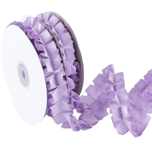 CABODYALS Spitzen Rüschenbesatz 9.14 m 25mm Violett Doppelseitig Gerafftes Satinband Mit Rüschen Polyester Plissee Stoff Applikationsbesatz Zum Nähen Basteln Kleider Hochzeit Brautkleidung von CABODYALS