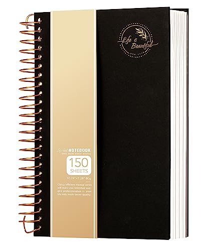 CAGIE Hardcover Notizbuch A4 Liniert mit Spiralbindung 300 Blatt (150 Seiten) Groß Spirale Notizblock Bullet Journal Block Schulbedarf für Arbeit Office Meeting Schule College Essentials, Schwarz von CAGIE