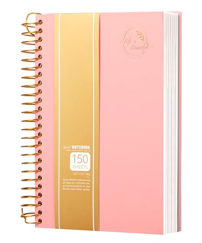 CAGIE Hardcover Notizbuch A5 Liniert mit Spiralbindung 300 Blatt (150 Seiten) Groß Spirale Notizblock Bullet Journal Block Schulbedarf für Arbeit Office Meeting Schule College Essentials, Rosa von CAGIE